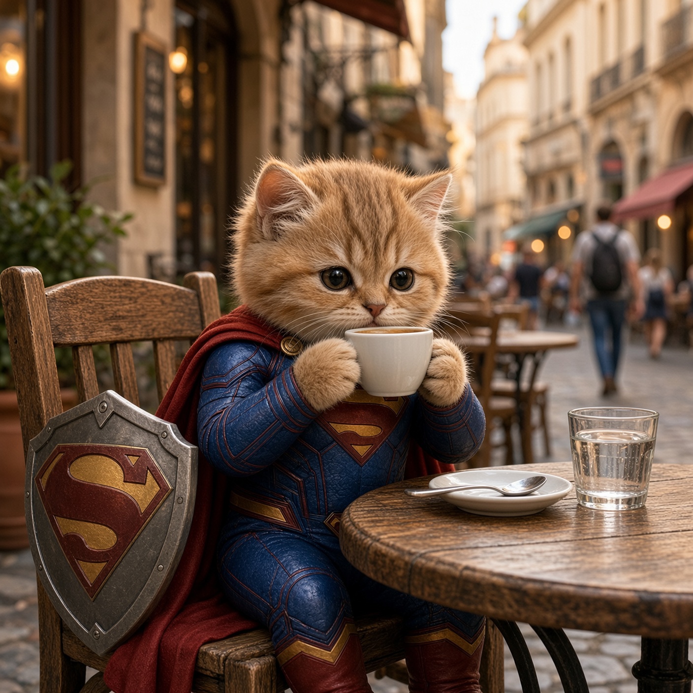Super Swordcat meme — Even heroes need an espresso.